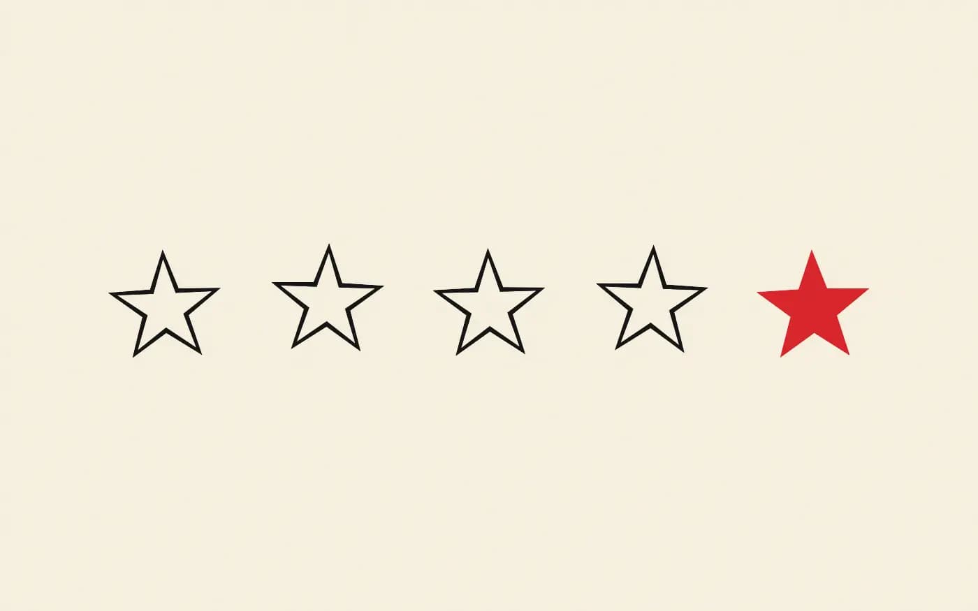 Illustration: a row of five stars on paper, four in ink outline and the fifth filled in signal red.