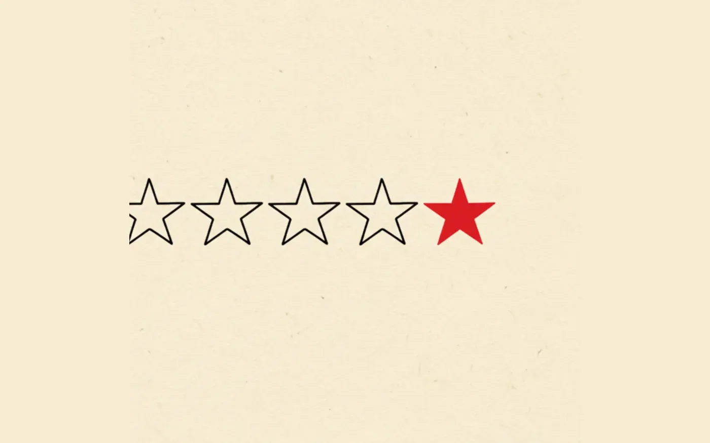 Illustration: a row of five hand-drawn stars, four in ink outline and the fifth filled in signal red.