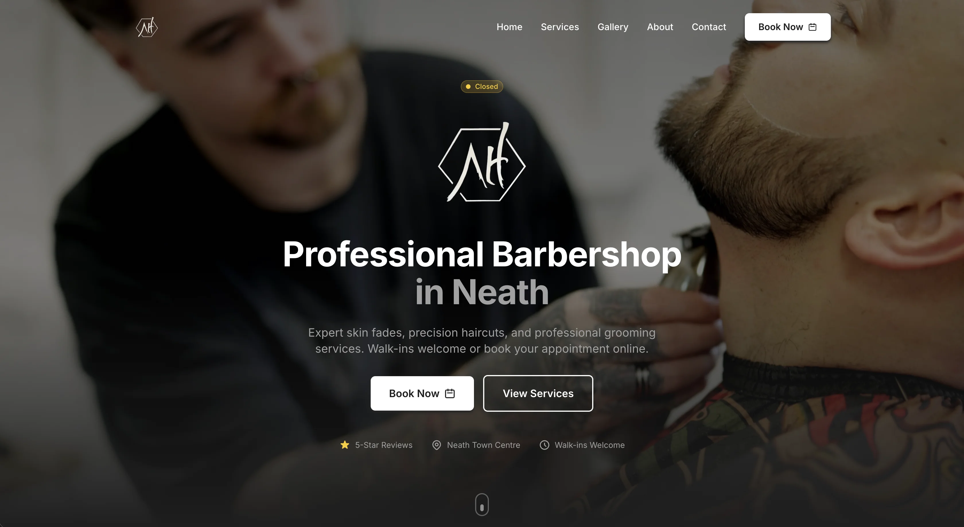 AH Creative Barbershop website, home page