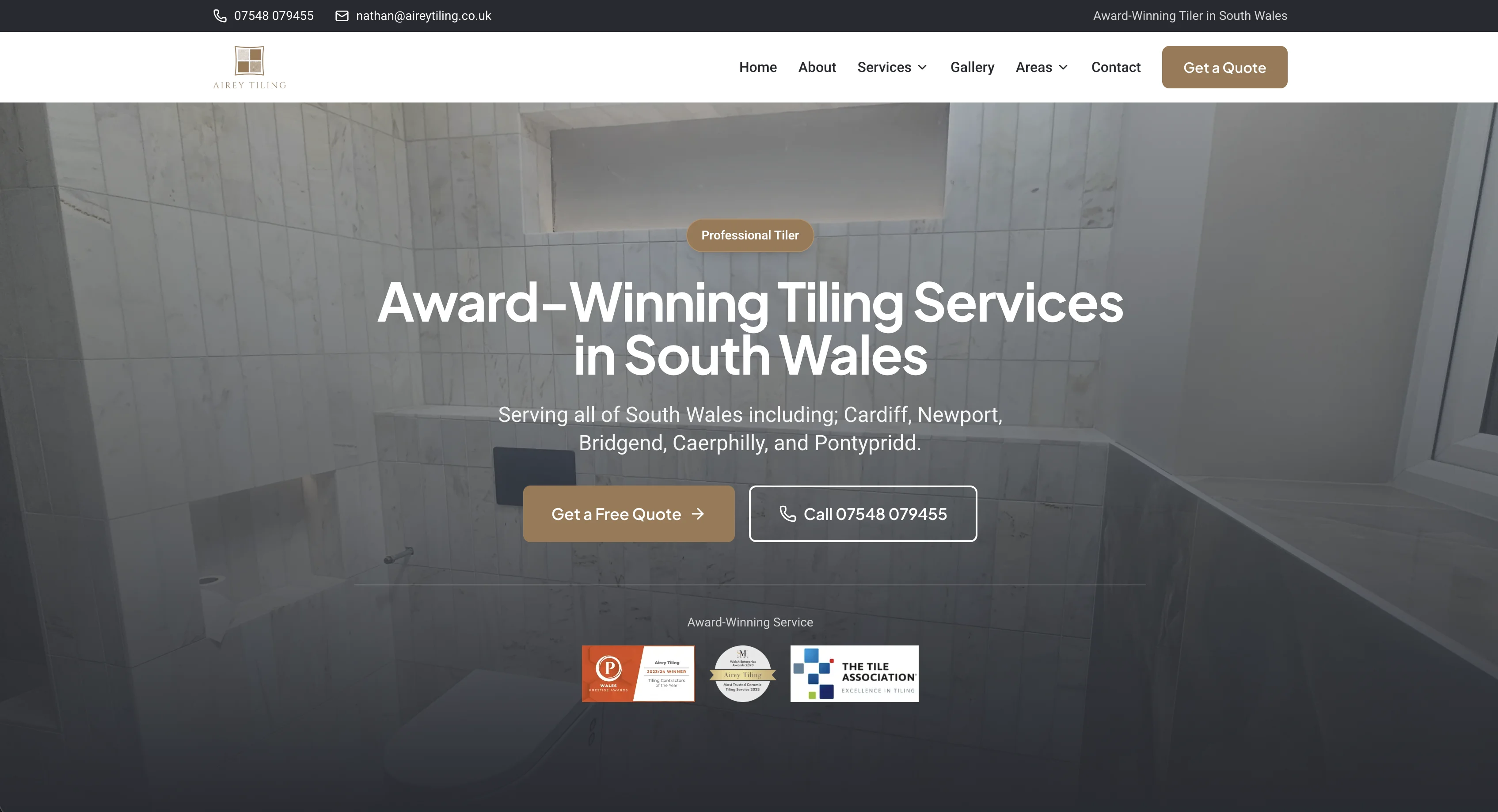Airey Tiling website, home page