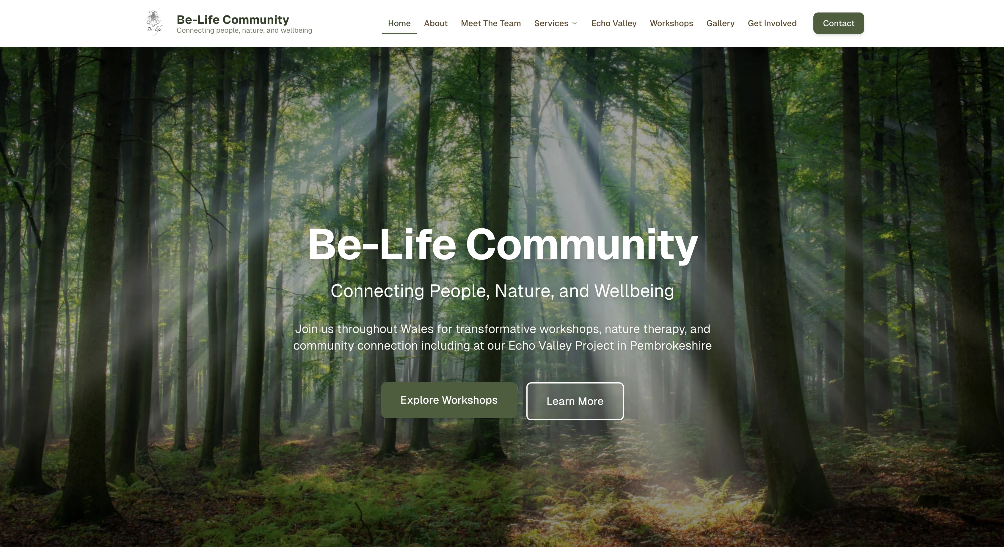 Be-Life Community CIC website, nature connection home page