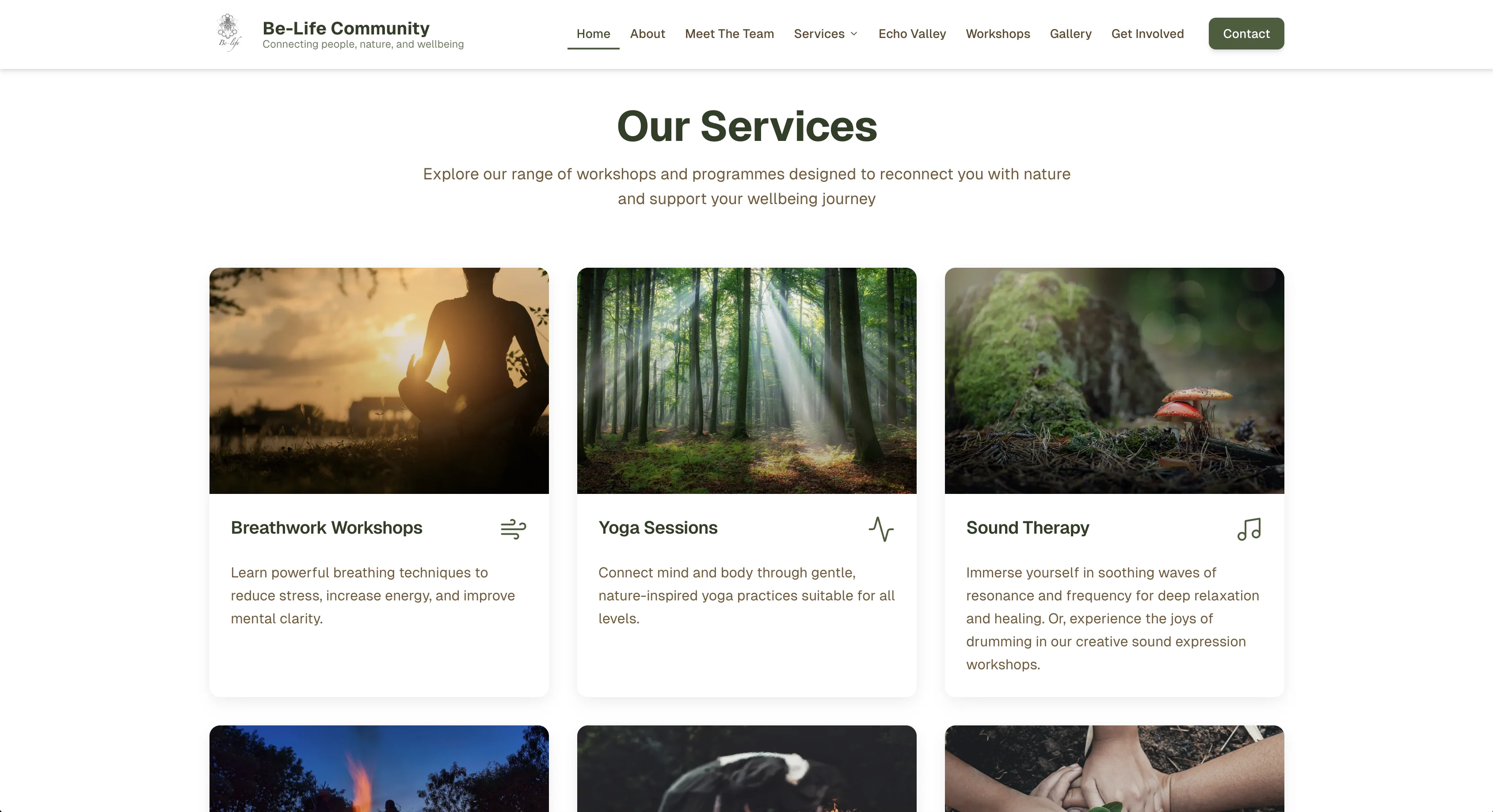 Be-Life Community CIC website, workshops services