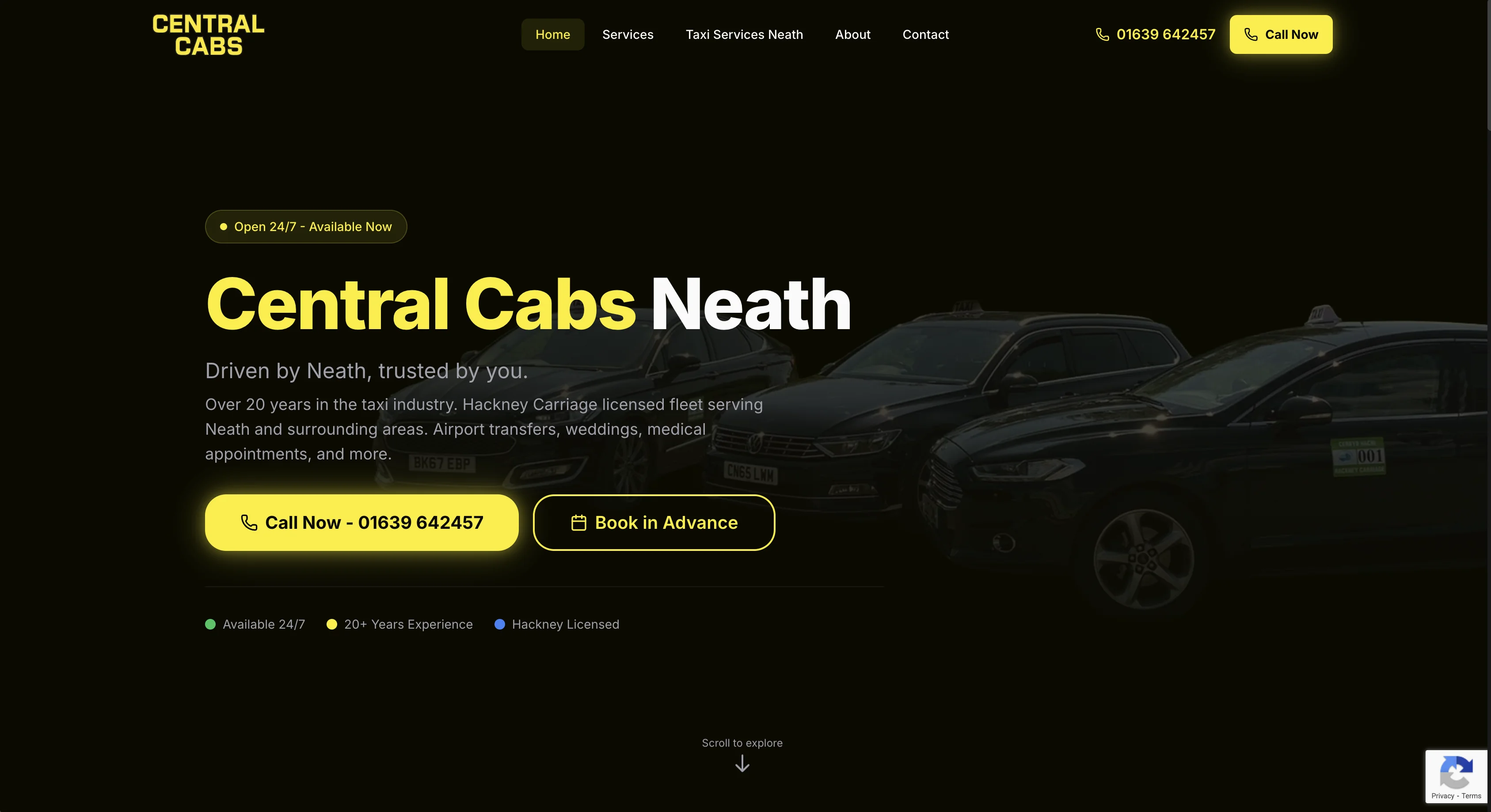 Central Cabs Neath website, home page