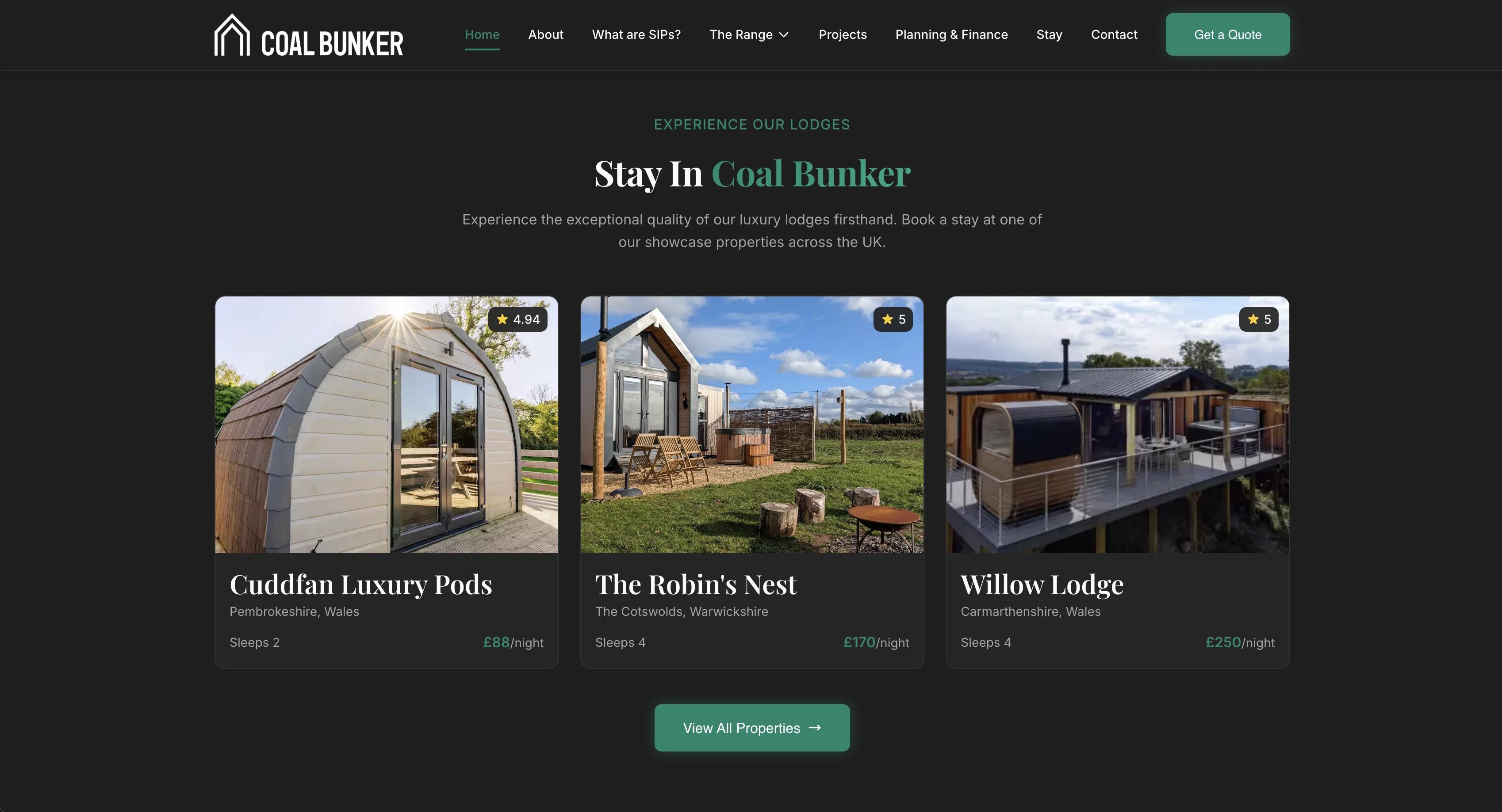 Coal Bunker website, stay page