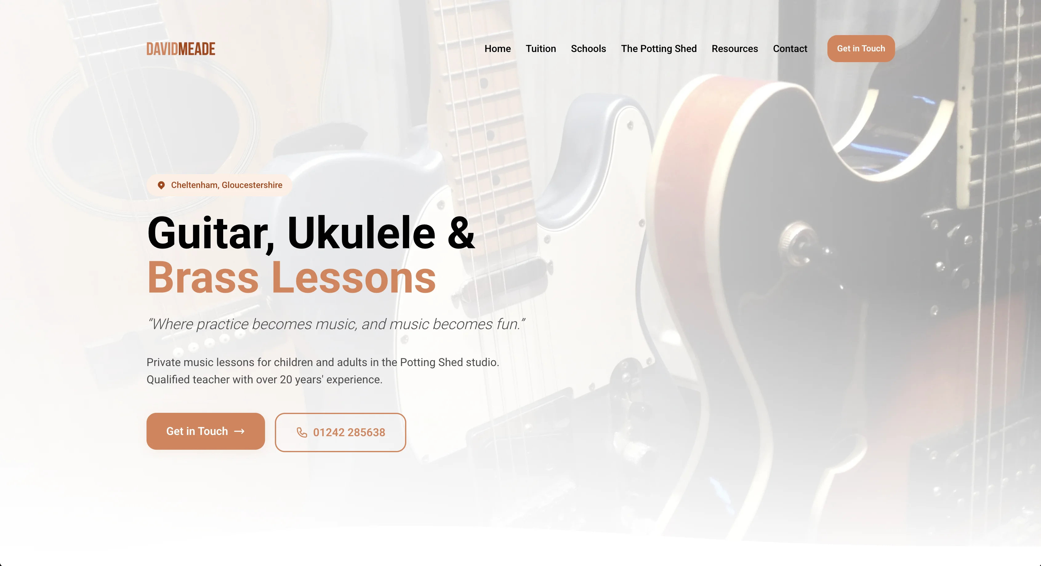 David Meade Guitar Tuition website, lessons home page