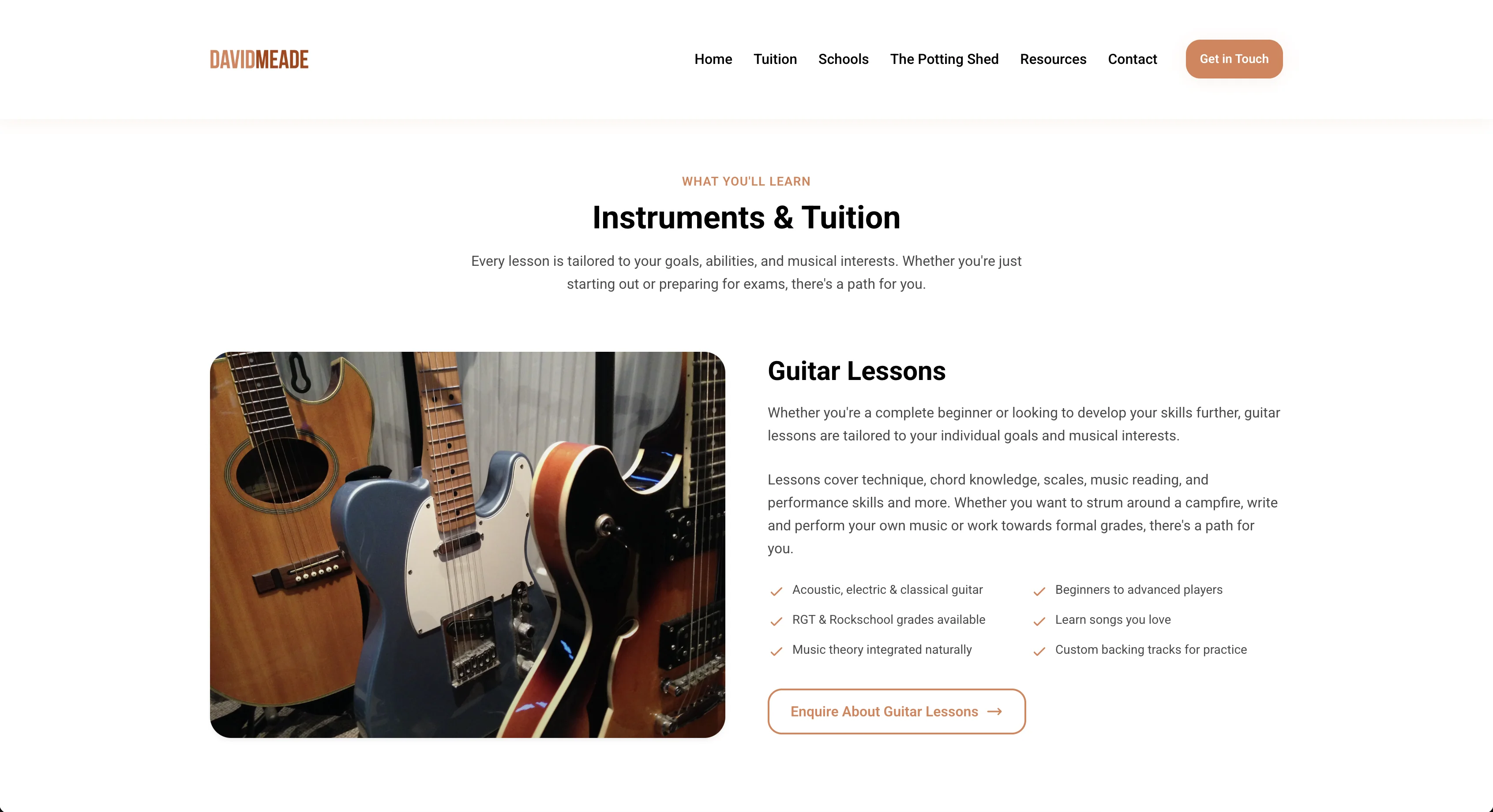David Meade Guitar Tuition website, david meade music tuition services