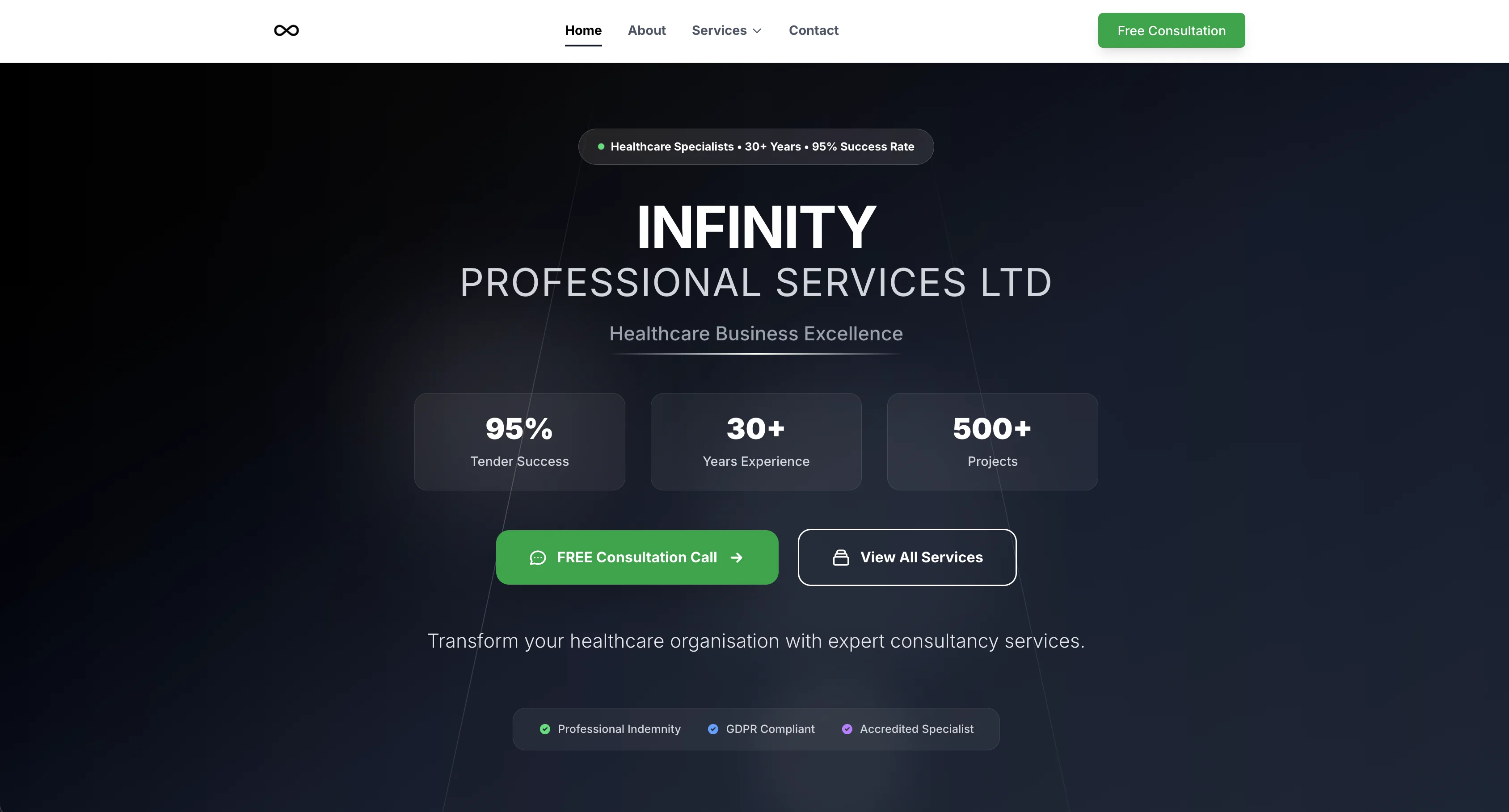 Infinity Business Consultancy website, home page