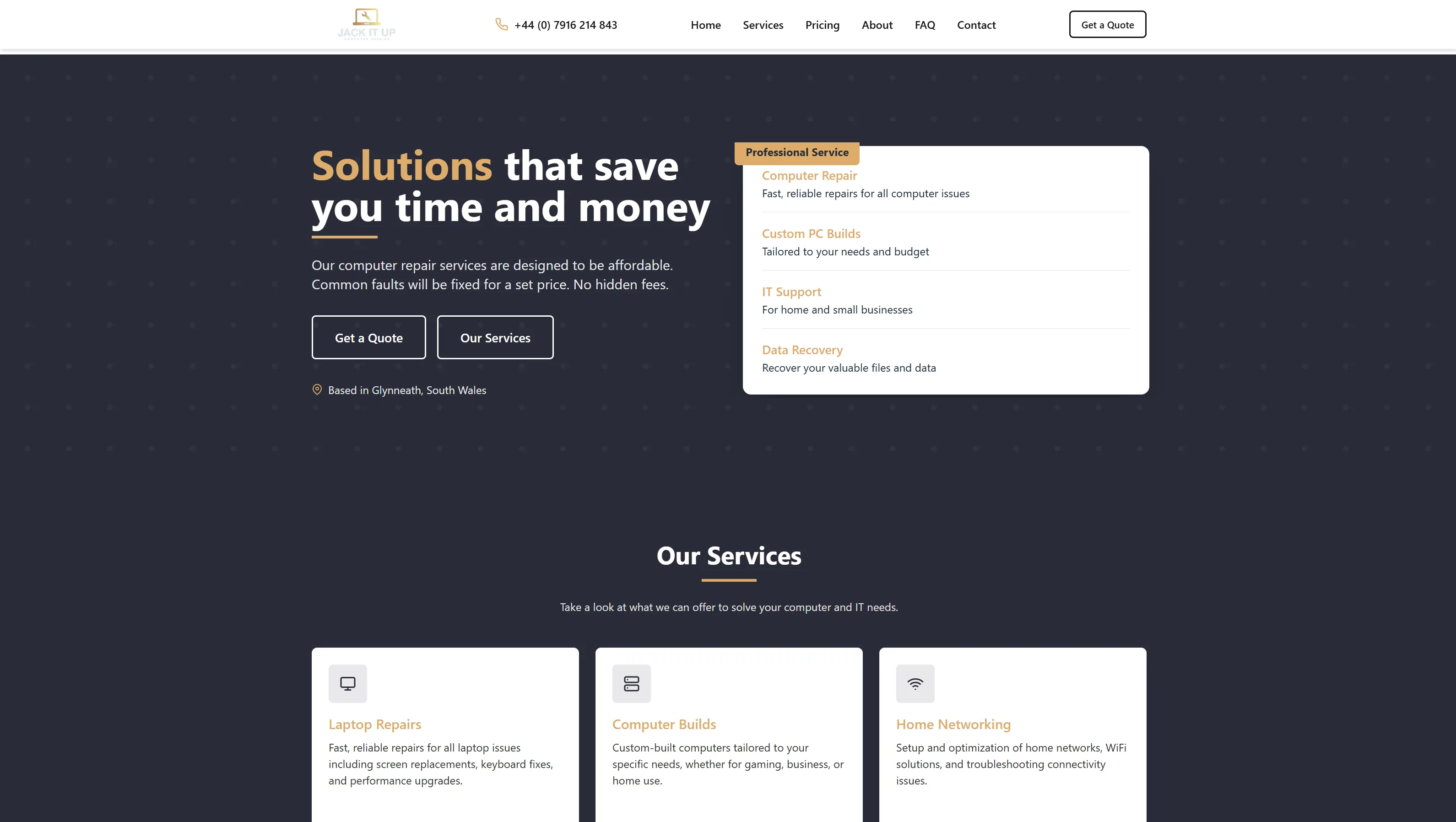 Jack It Up Computer Repairs website, home page