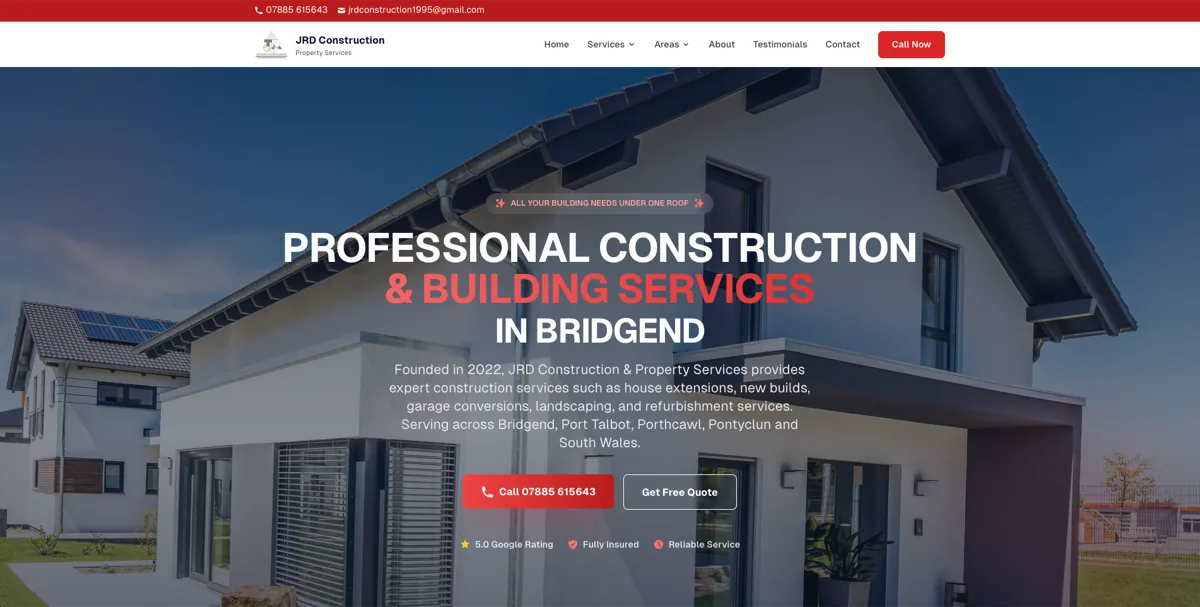JRD Construction & Property Services website, home page builders bridgend