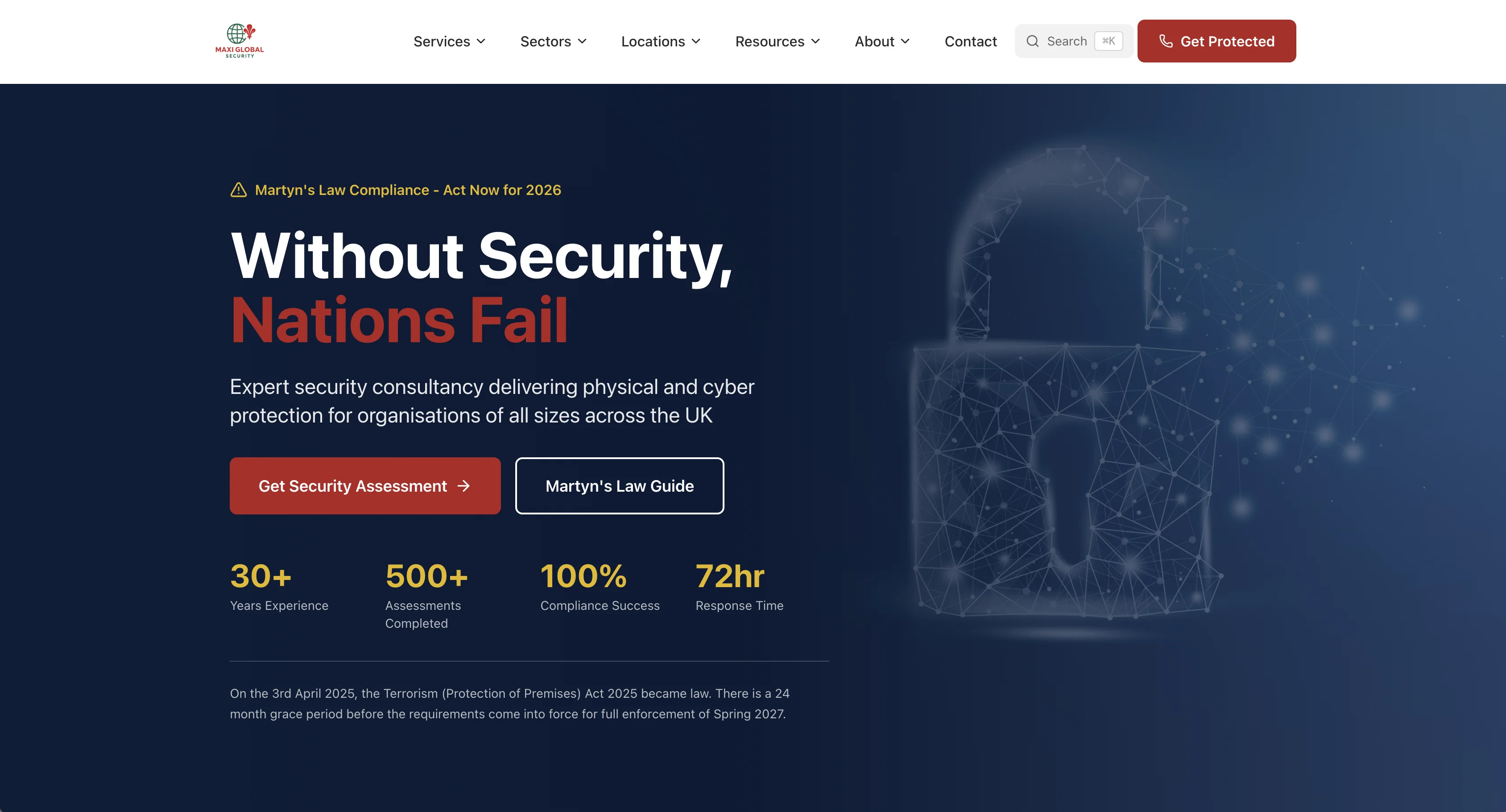 Maxi Global Security website, home page