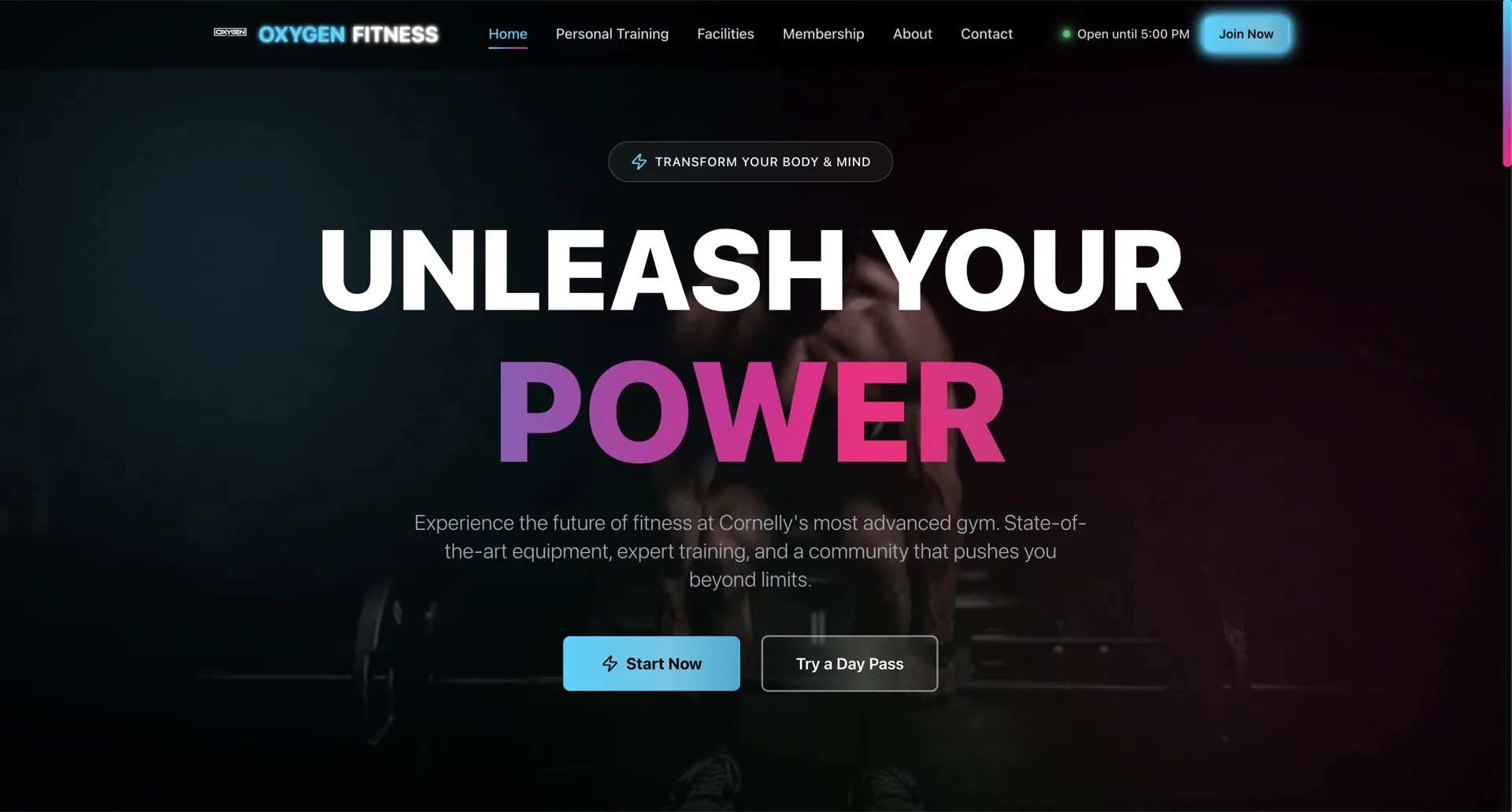 Oxygen Fitness Wales website, gym home page cornelly
