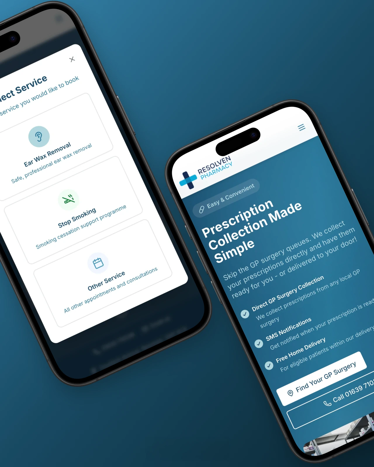 Resolven Pharmacy website, mobile service booking and prescription collection
