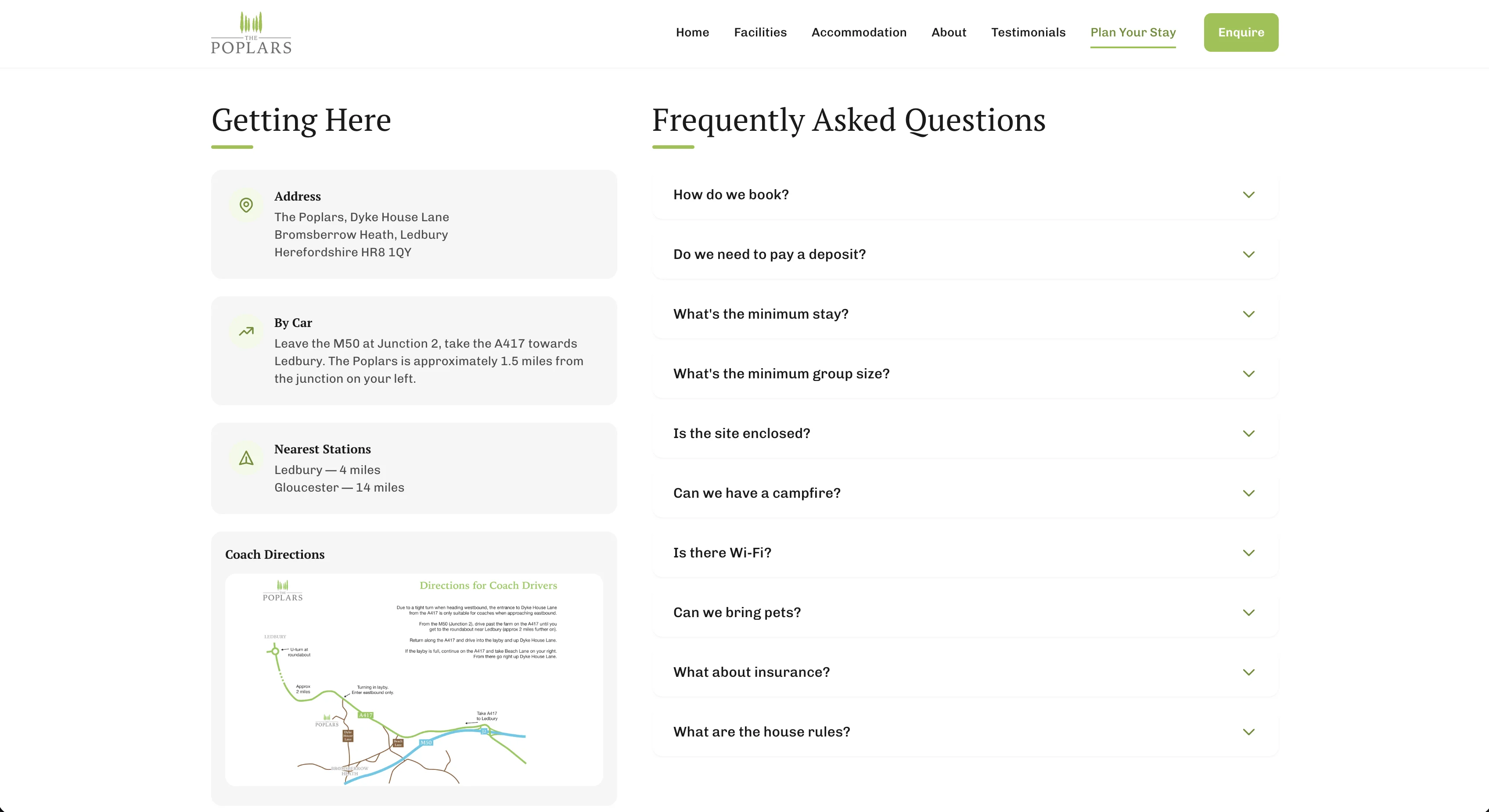 The Poplars website, faq page