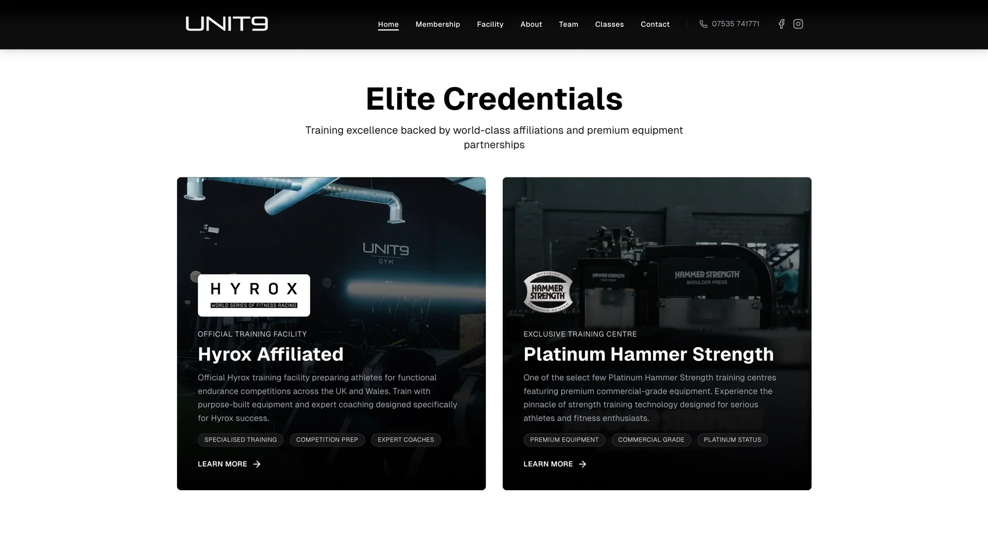 Unit 9 Gym website, elite credentials professional gym