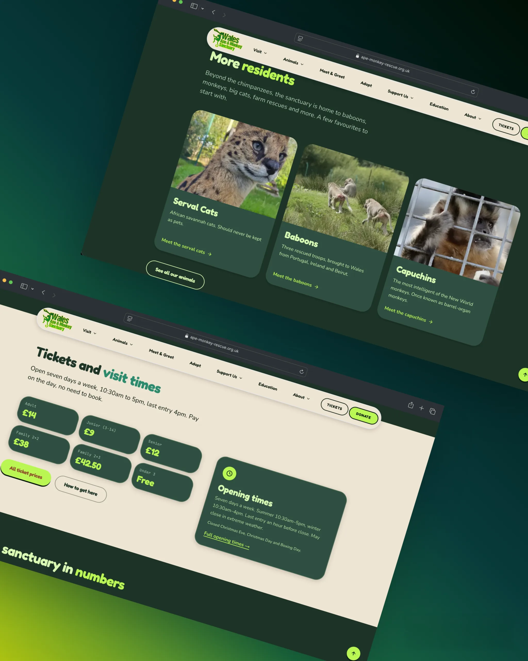 Wales Ape & Monkey Sanctuary website, website tickets and residents pages