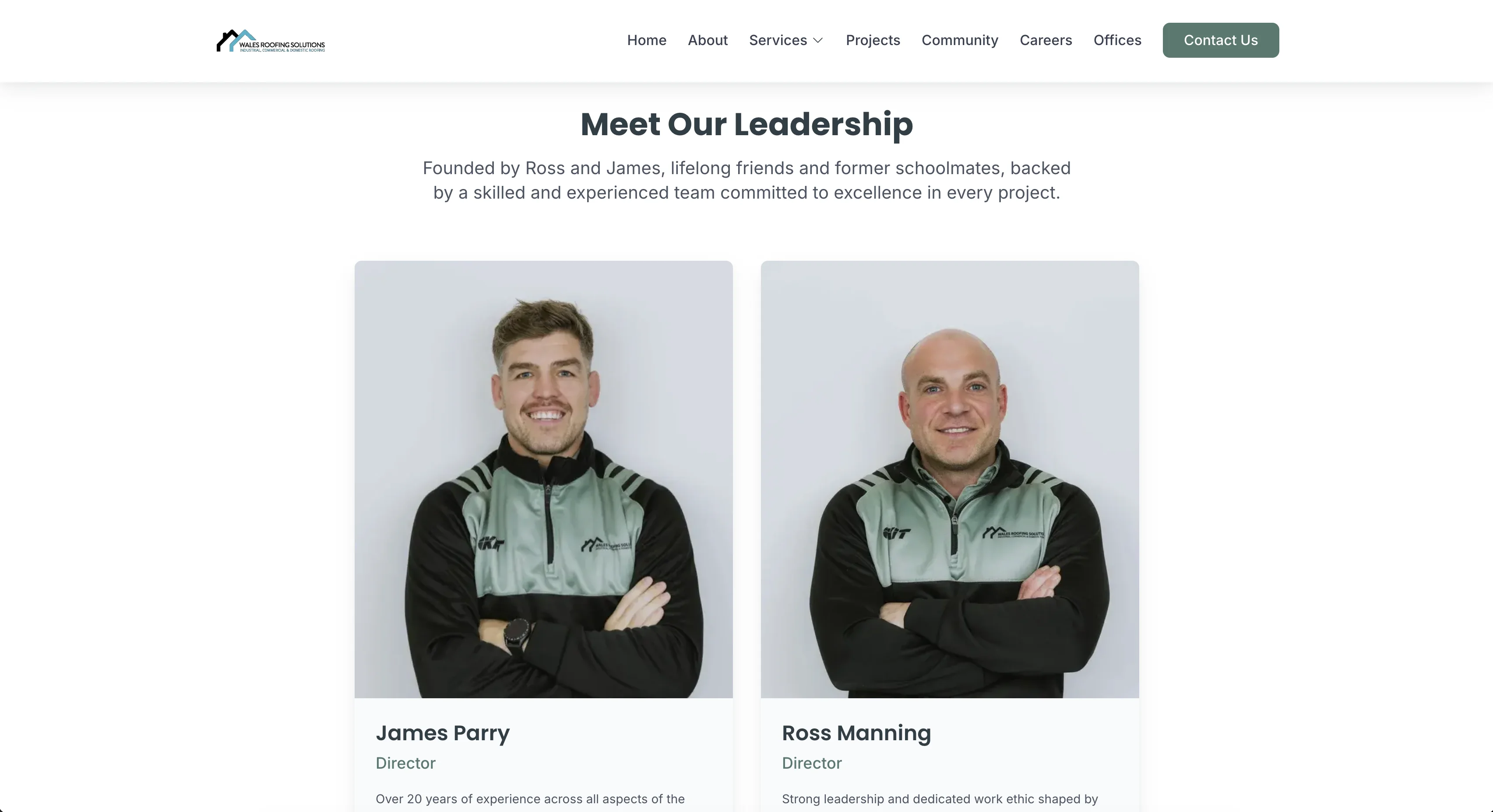 Wales Roofing Solutions website, wales roofing directors james ross